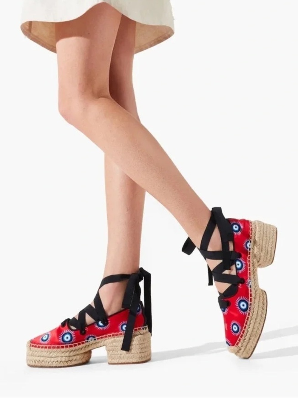 CHRISTIAN LOUBOUTIN Greekaba Blanca • Lace-Up Espadrille Wedges • Womens 40 (EU)